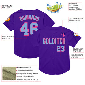 Custom Purple Light Blue-Pink Mesh Authentic Throwback Baseball Jersey