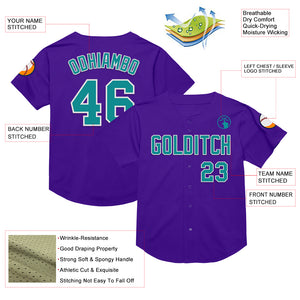 Custom Purple Teal-White Mesh Authentic Throwback Baseball Jersey