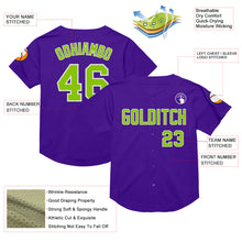 Laden Sie das Bild in den Galerie-Viewer, Custom Purple Neon Green-White Mesh Authentic Throwback Baseball Jersey
