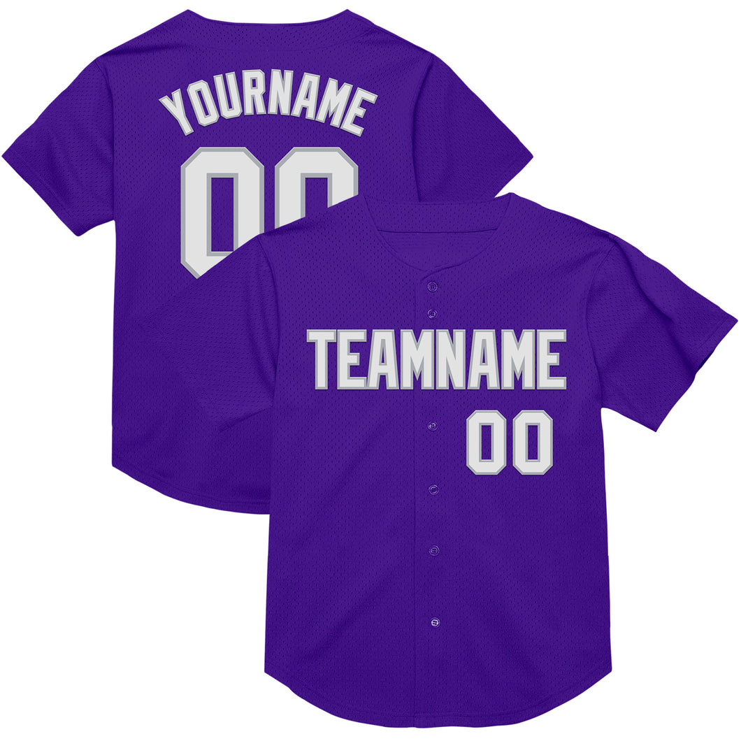 Custom Purple White-Gray Mesh Authentic Throwback Baseball Jersey