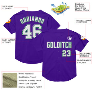 Custom Purple Kelly Green-Gray Mesh Authentic Throwback Baseball Jersey