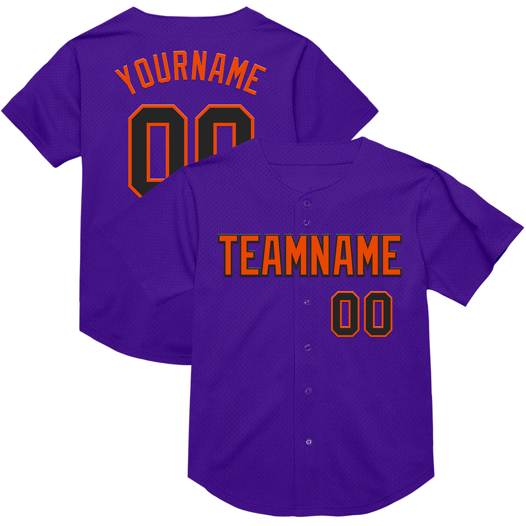 Custom Purple Black-Orange Mesh Authentic Throwback Baseball Jersey