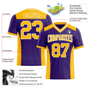 Custom Purple Gold-White Mesh Authentic Football Jersey