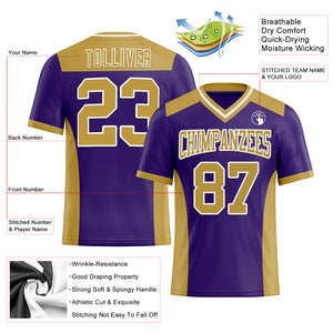 Custom Purple Old Gold-White Mesh Authentic Football Jersey