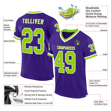 Custom Purple Neon Green-White Mesh Authentic Throwback Football Jersey