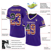 Charger l&#39;image dans la galerie, Custom Purple Vintage USA Flag Cream-Black Mesh Authentic Throwback Football Jersey
