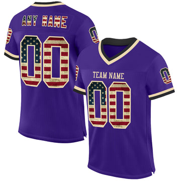 Custom Purple Vintage USA Flag Cream-Black Mesh Authentic Throwback Football Jersey