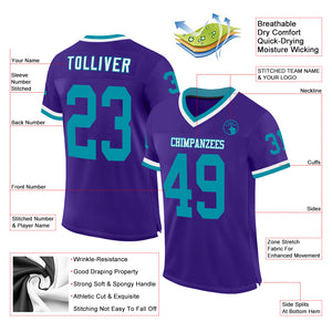 Custom Purple Teal-White Mesh Authentic Throwback Football Jersey