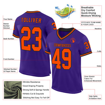 Custom Purple Orange-Black Mesh Authentic Throwback Football Jersey