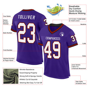 Custom Purple Red-Black Mesh Authentic Throwback Football Jersey