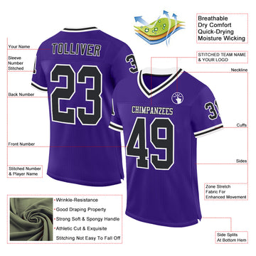 Custom Purple Black-White Mesh Authentic Throwback Football Jersey