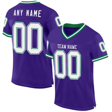 Загрузить изображение в средство просмотра галереи, Custom Purple White-Kelly Green Mesh Authentic Throwback Football Jersey
