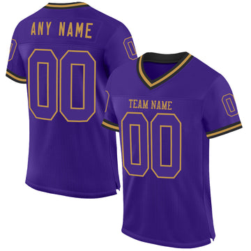 Custom Purple Old Gold-Black Mesh Authentic Throwback Football Jersey