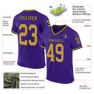 Custom Purple Old Gold-Black Mesh Authentic Throwback Football Jersey