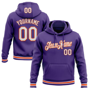 Custom Stitched Purple White-Orange Sports Pullover Sweatshirt Hoodie