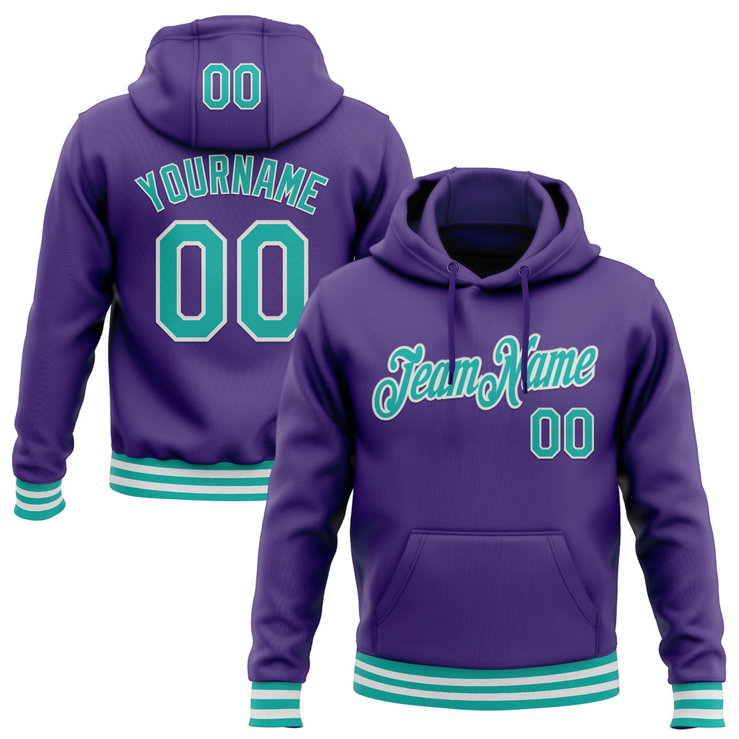 Custom Stitched Purple Aqua-White Sports Pullover Sweatshirt Hoodie