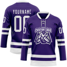 Загрузить изображение в средство просмотра галереи, Custom Purple White Hockey Lace Neck Jersey
