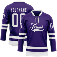 Загрузить изображение в средство просмотра галереи, Custom Purple White Hockey Lace Neck Jersey
