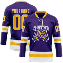 Загрузить изображение в средство просмотра галереи, Custom Purple Gold-White Hockey Lace Neck Jersey
