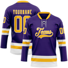 Загрузить изображение в средство просмотра галереи, Custom Purple Gold-White Hockey Lace Neck Jersey
