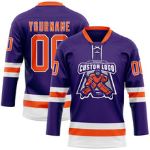 Загрузить изображение в средство просмотра галереи, Custom Purple Orange-White Hockey Lace Neck Jersey
