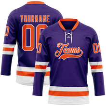 Загрузить изображение в средство просмотра галереи, Custom Purple Orange-White Hockey Lace Neck Jersey
