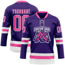 Загрузить изображение в средство просмотра галереи, Custom Purple Pink-White Hockey Lace Neck Jersey
