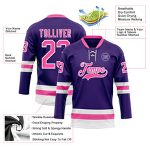 Загрузить изображение в средство просмотра галереи, Custom Purple Pink-White Hockey Lace Neck Jersey
