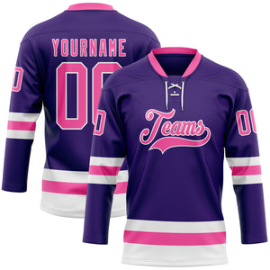 Custom Purple Pink-White Hockey Lace Neck Jersey