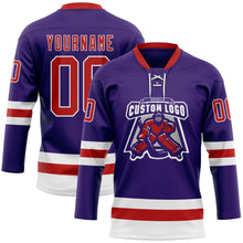 Загрузить изображение в средство просмотра галереи, Custom Purple Red-White Hockey Lace Neck Jersey
