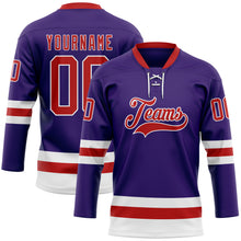 Загрузить изображение в средство просмотра галереи, Custom Purple Red-White Hockey Lace Neck Jersey
