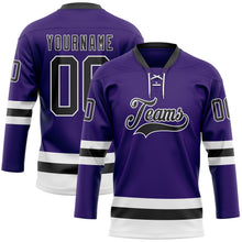 Загрузить изображение в средство просмотра галереи, Custom Purple Black-White Hockey Lace Neck Jersey
