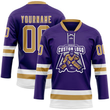 Загрузить изображение в средство просмотра галереи, Custom Purple Old Gold-White Hockey Lace Neck Jersey
