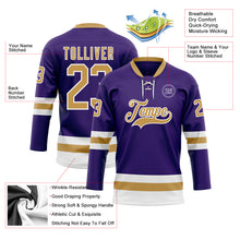 Загрузить изображение в средство просмотра галереи, Custom Purple Old Gold-White Hockey Lace Neck Jersey
