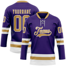 Загрузить изображение в средство просмотра галереи, Custom Purple Old Gold-White Hockey Lace Neck Jersey
