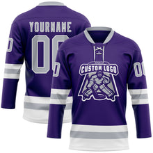 Загрузить изображение в средство просмотра галереи, Custom Purple Gray-White Hockey Lace Neck Jersey
