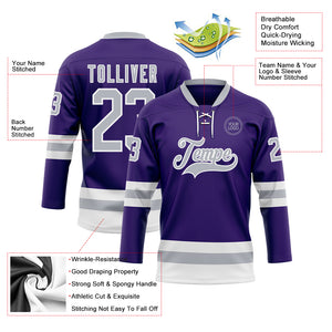 Custom Purple Gray-White Hockey Lace Neck Jersey