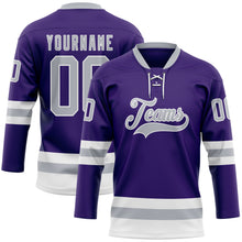 Загрузить изображение в средство просмотра галереи, Custom Purple Gray-White Hockey Lace Neck Jersey
