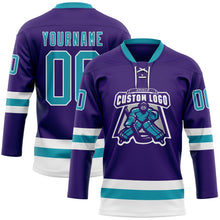 Загрузить изображение в средство просмотра галереи, Custom Purple Teal-White Hockey Lace Neck Jersey
