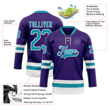 Загрузить изображение в средство просмотра галереи, Custom Purple Teal-White Hockey Lace Neck Jersey
