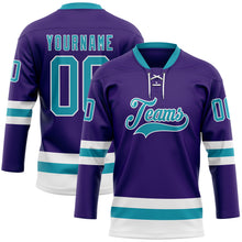 Загрузить изображение в средство просмотра галереи, Custom Purple Teal-White Hockey Lace Neck Jersey
