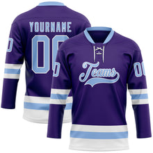 Загрузить изображение в средство просмотра галереи, Custom Purple Light Blue-White Hockey Lace Neck Jersey
