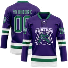 Загрузить изображение в средство просмотра галереи, Custom Purple Kelly Green-White Hockey Lace Neck Jersey
