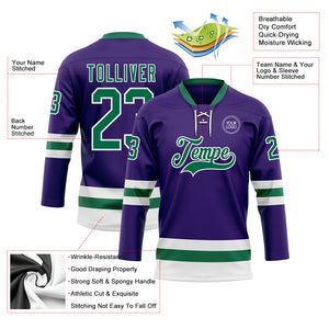 Custom Purple Kelly Green-White Hockey Lace Neck Jersey