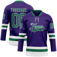 Загрузить изображение в средство просмотра галереи, Custom Purple Kelly Green-White Hockey Lace Neck Jersey
