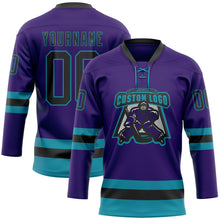 Charger l&#39;image dans la galerie, Custom Purple Black-Teal Hockey Lace Neck Jersey
