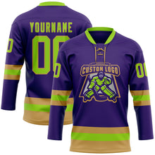 Charger l&#39;image dans la galerie, Custom Purple Neon Green-Old Gold Hockey Lace Neck Jersey
