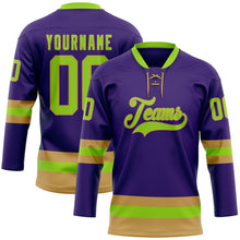 Charger l&#39;image dans la galerie, Custom Purple Neon Green-Old Gold Hockey Lace Neck Jersey
