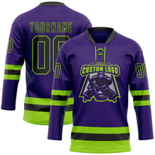 Charger l&#39;image dans la galerie, Custom Purple Black-Neon Green Hockey Lace Neck Jersey
