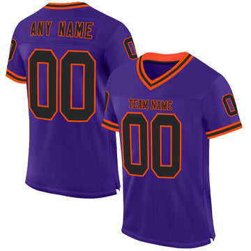 Custom Purple Black-Orange Mesh Authentic Throwback Football Jersey